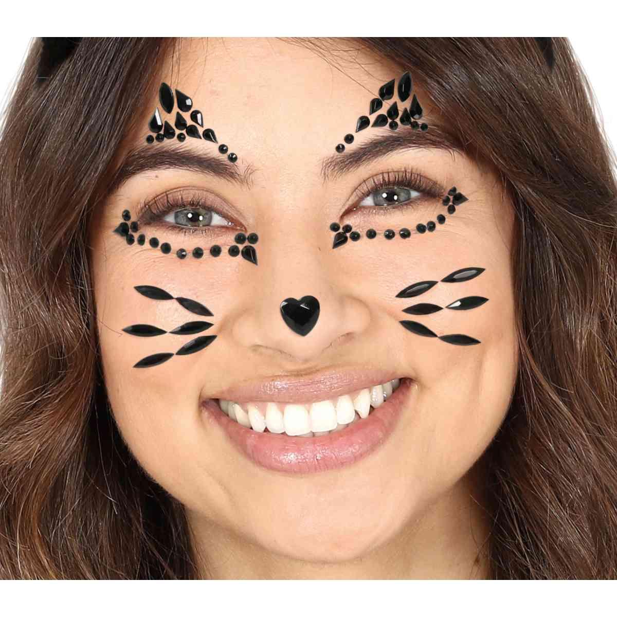 Trucco decorazioni adesive viso gattina gemme nere