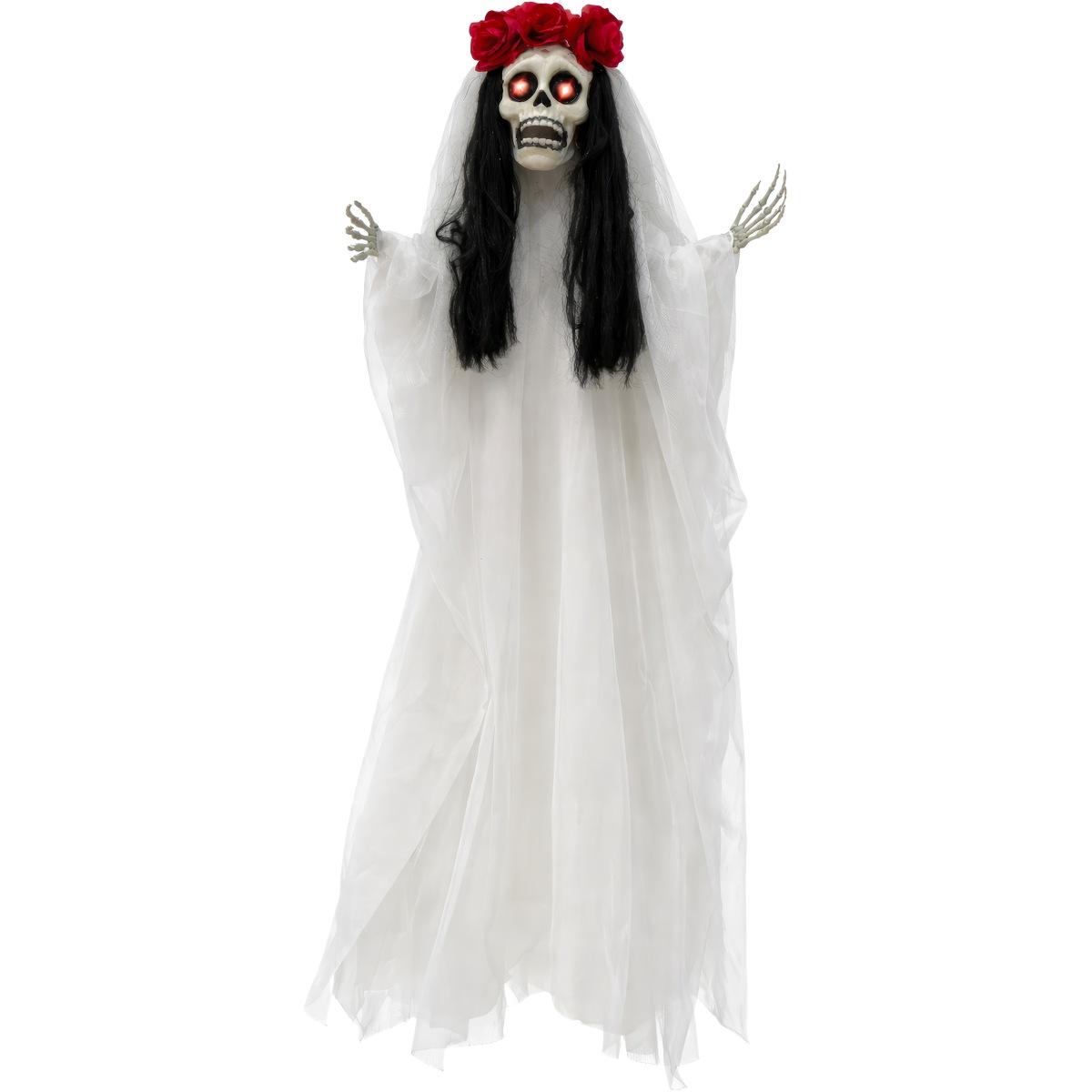 Scheletro sposa cadavere occhi luminosi da appendere 125 cm