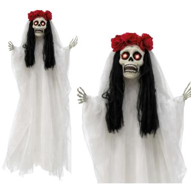 Scheletro sposa cadavere occhi luminosi da appendere 125 cm