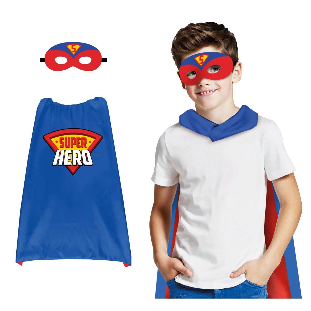 Mantello super hero blu con mascherina Set