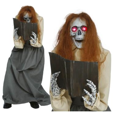 Donna zombie seduta con libro luci suono movimento 130 cm
