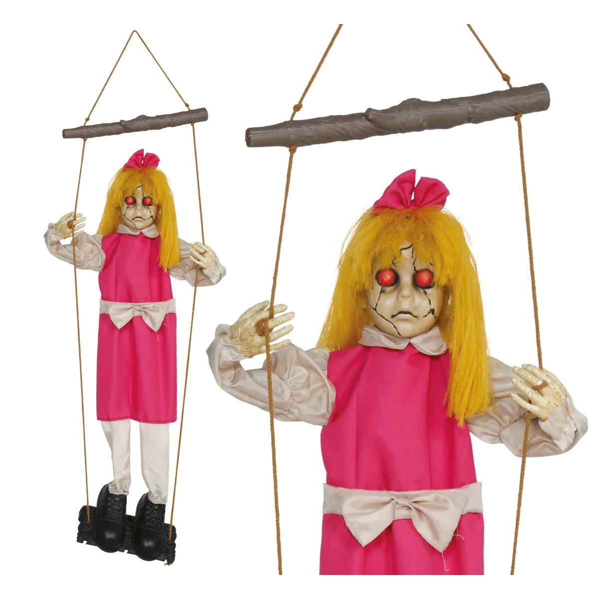 Bambola zombie su altalena luci suono movimento 105 cm