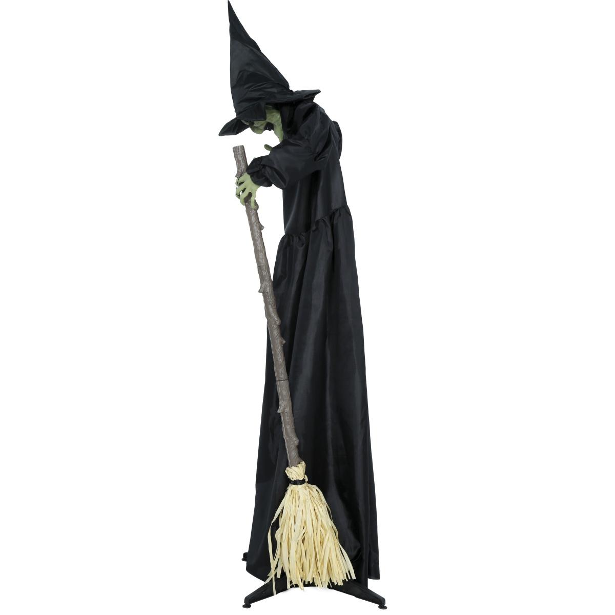 Strega spaventapasseri con scopa luci suono movimento 185 cm