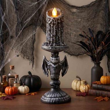 Candelabro halloween pipistrello con luce 26 cm