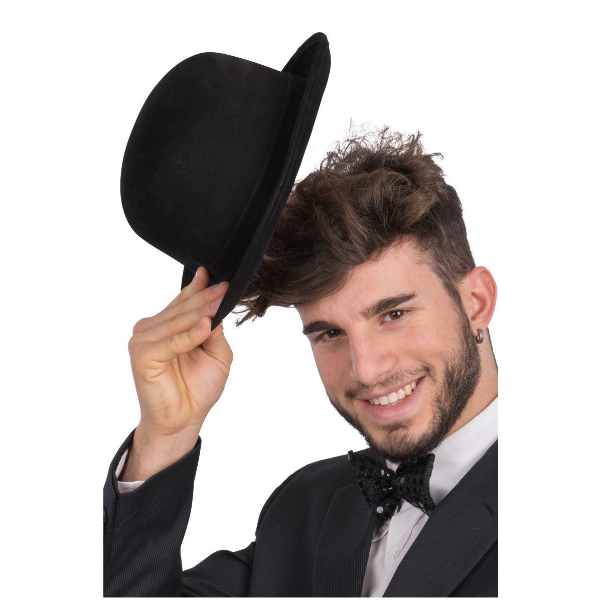 Cappello bombetta classica nera tessuto scamosciato