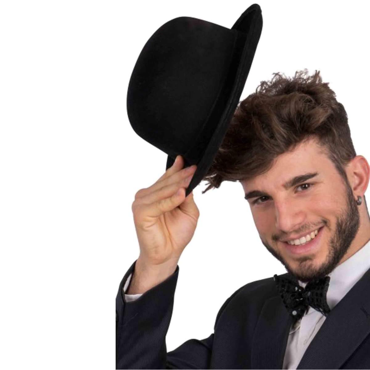 Cappello bombetta classica nera tessuto scamosciato