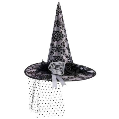Cappello strega tessuto damascato grigio velo
