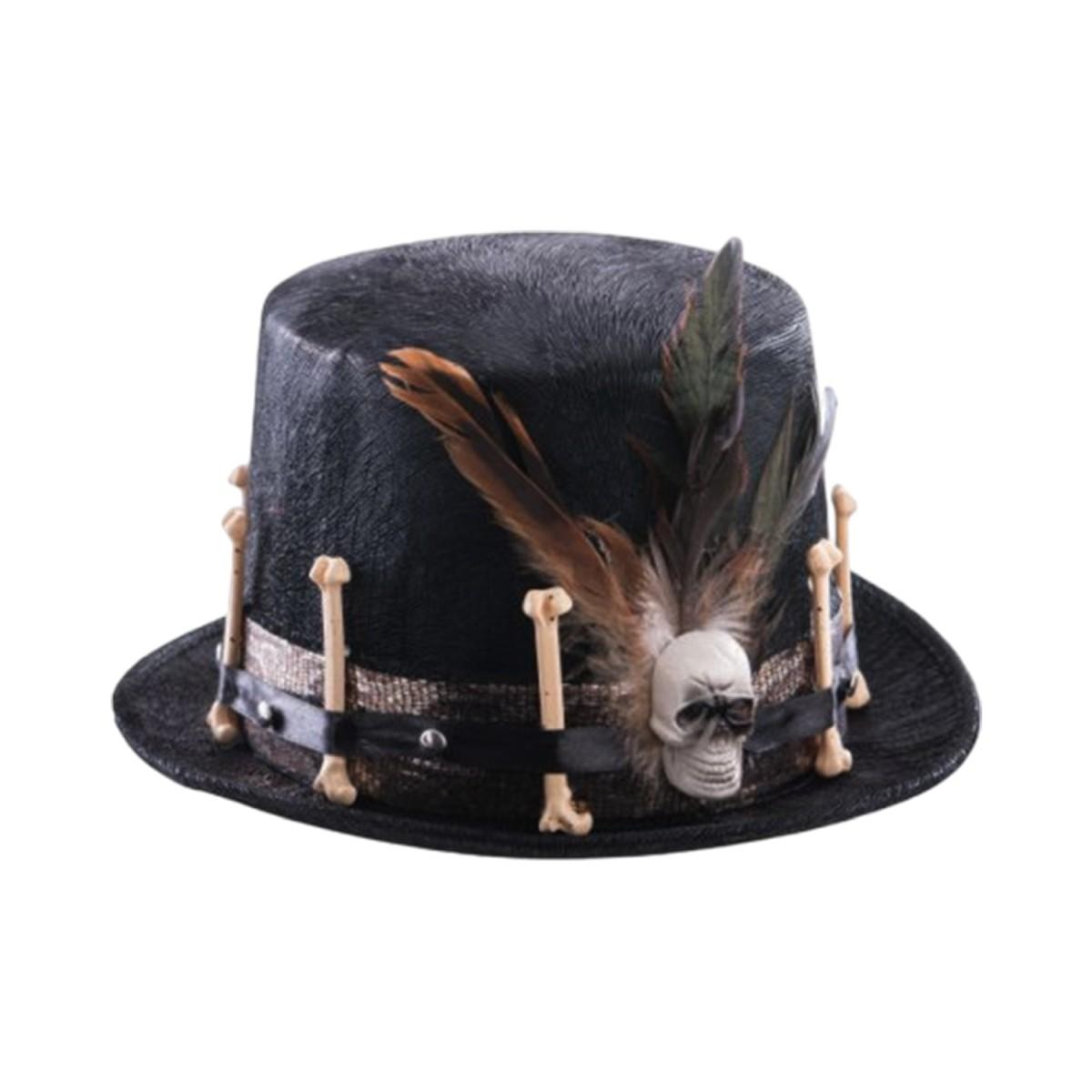 Cappello cilindro nero vellutino ossa teschio