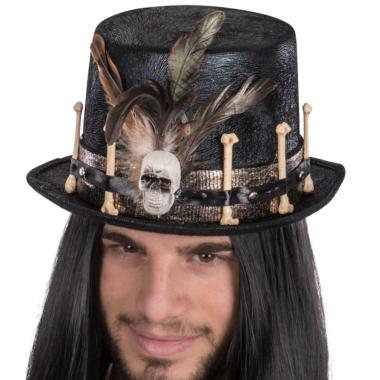 Cappello cilindro nero vellutino ossa teschio