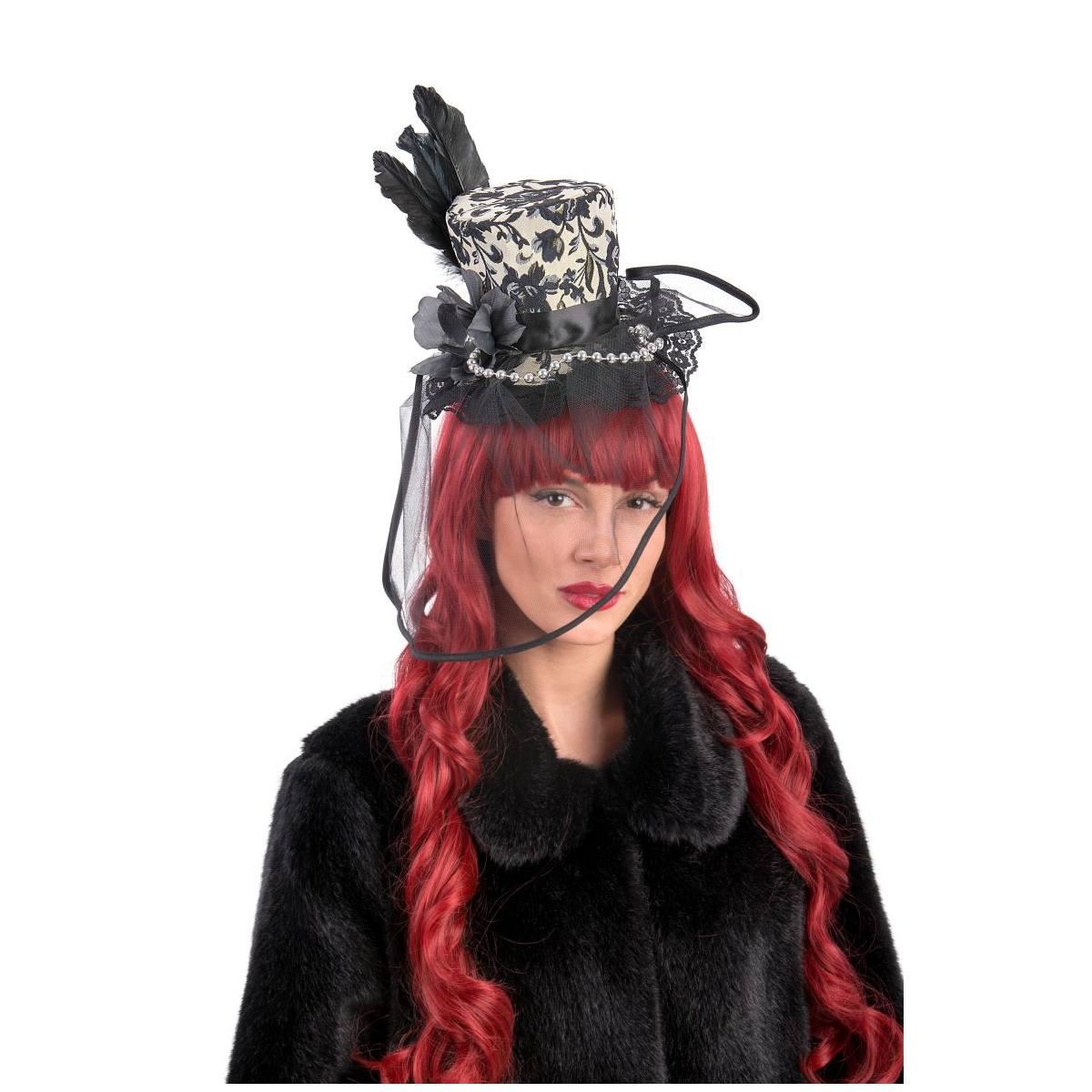 Cappello cilindro mini damascato perle