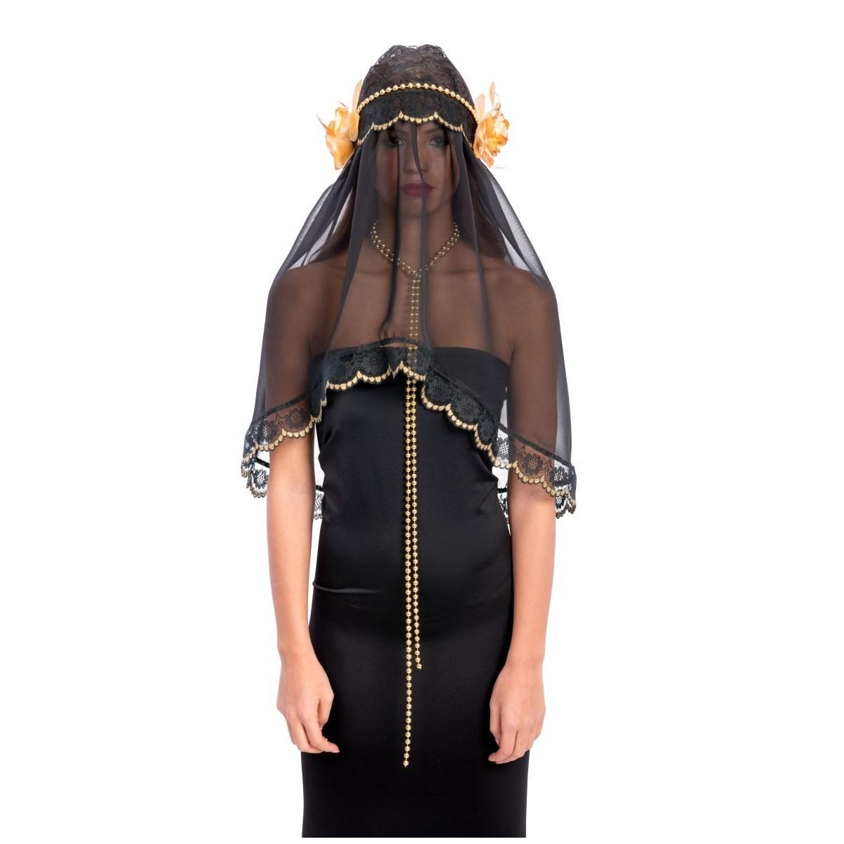 Copricapo velo nero pizzo rose