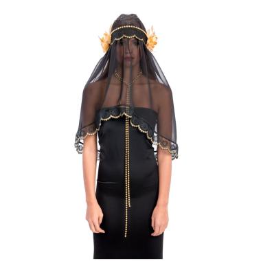 Copricapo velo nero pizzo rose