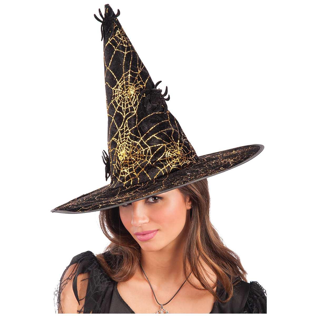 Cappello strega velluto nero ragni