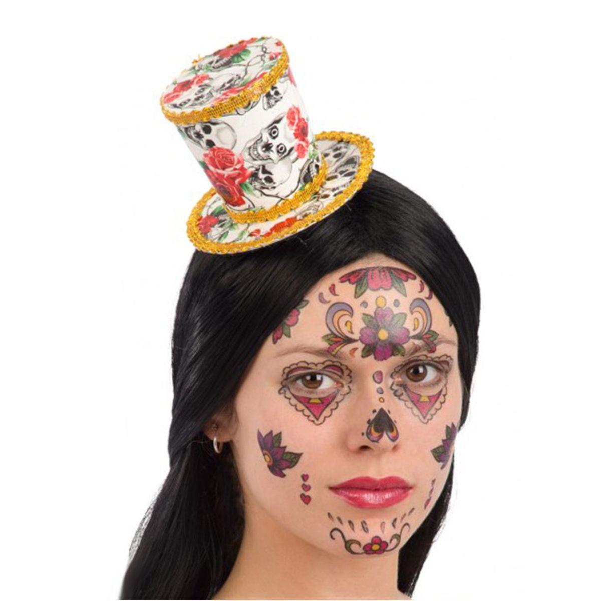 Cappello cilindro mini teschi rose