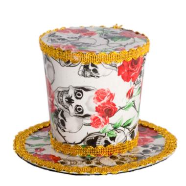Cappello cilindro mini teschi rose