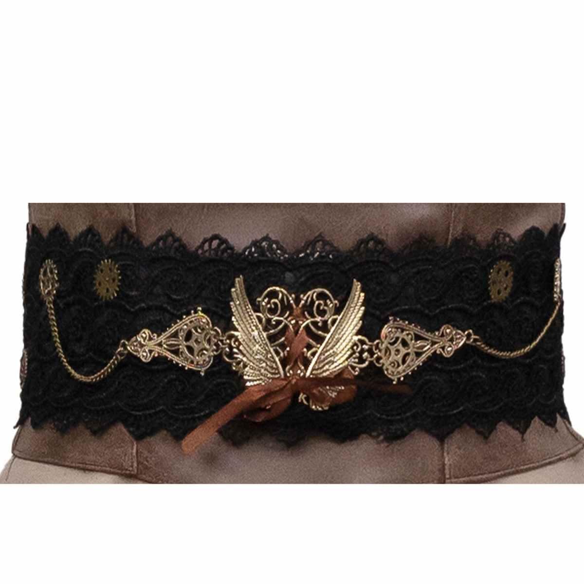 Cintura steampunk nera pizzo decorazioni