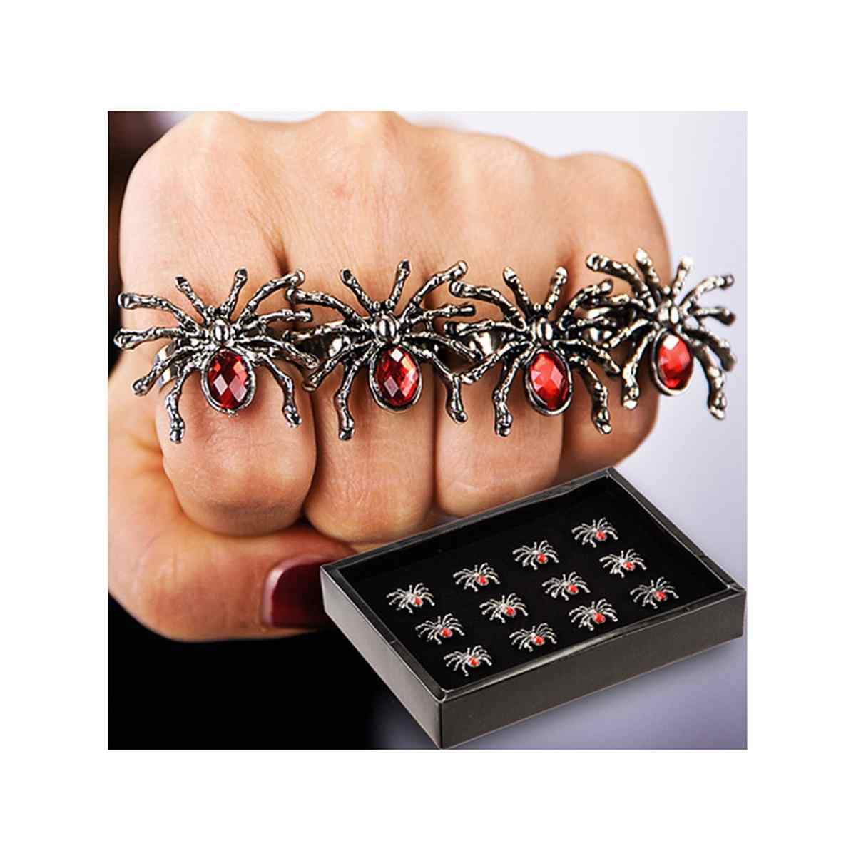 Anello metallo ragno pietra rossa