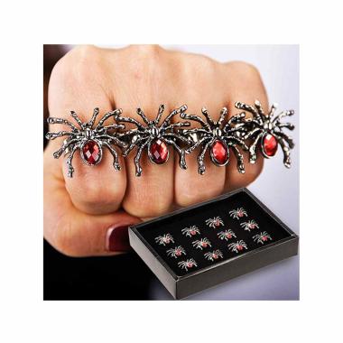 Anello metallo ragno pietra rossa