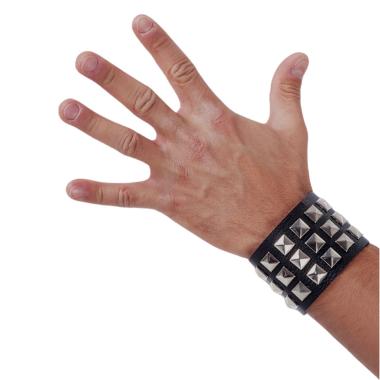 Bracciale punk rock ecopelle nero borchie