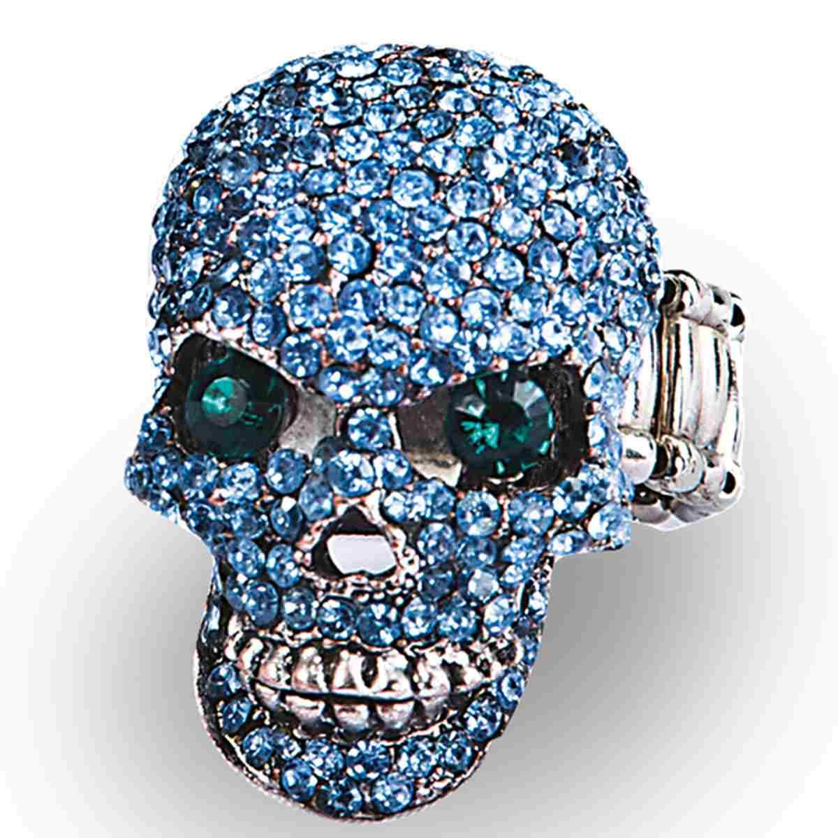 Anello teschio pietre azzurre