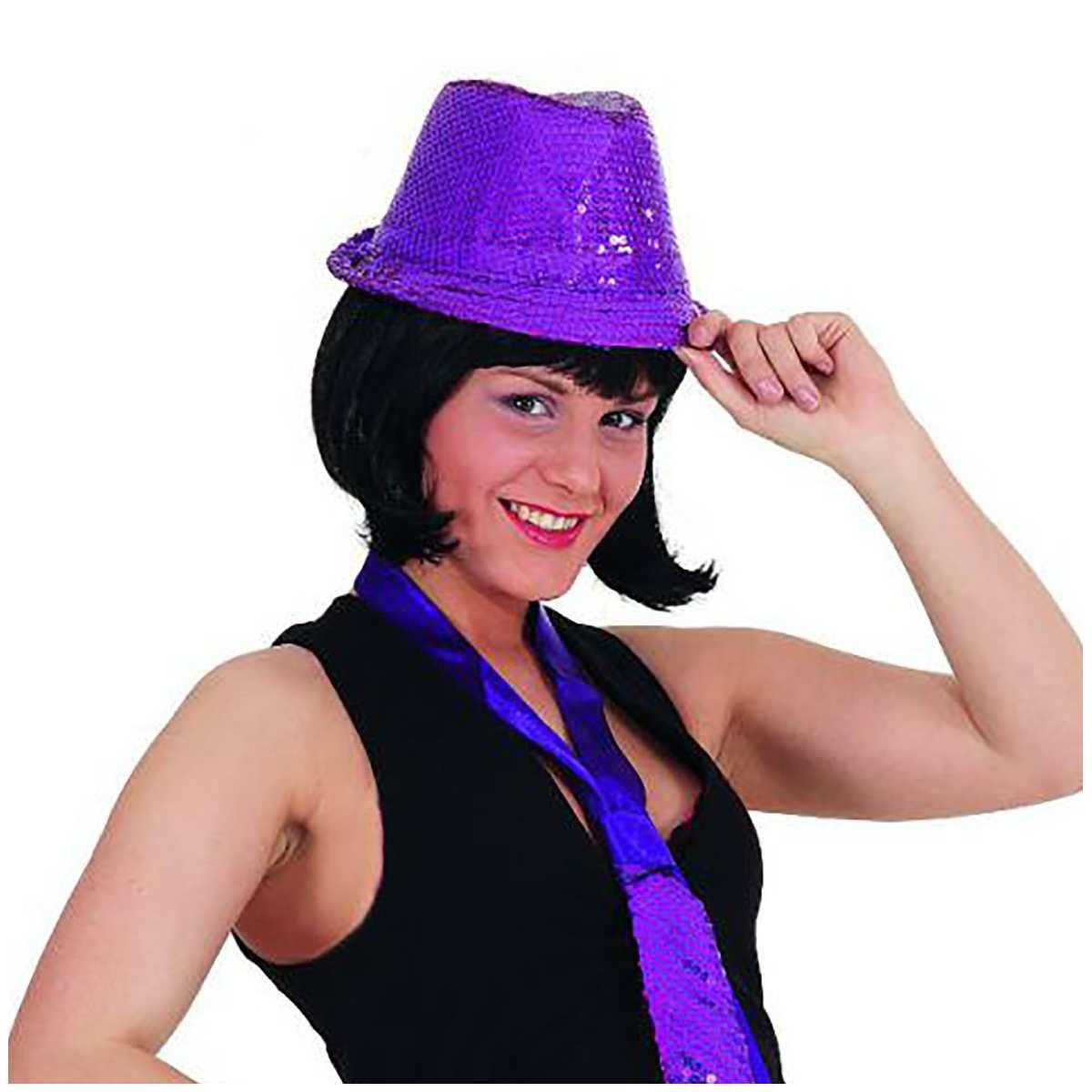 Cappello borsalino viola paillettes