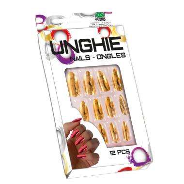 Unghie oro metalizzate colla Set 12 pz