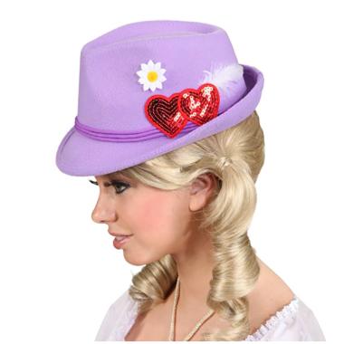 Cappello bavarese tirolese feltro viola cuori piume