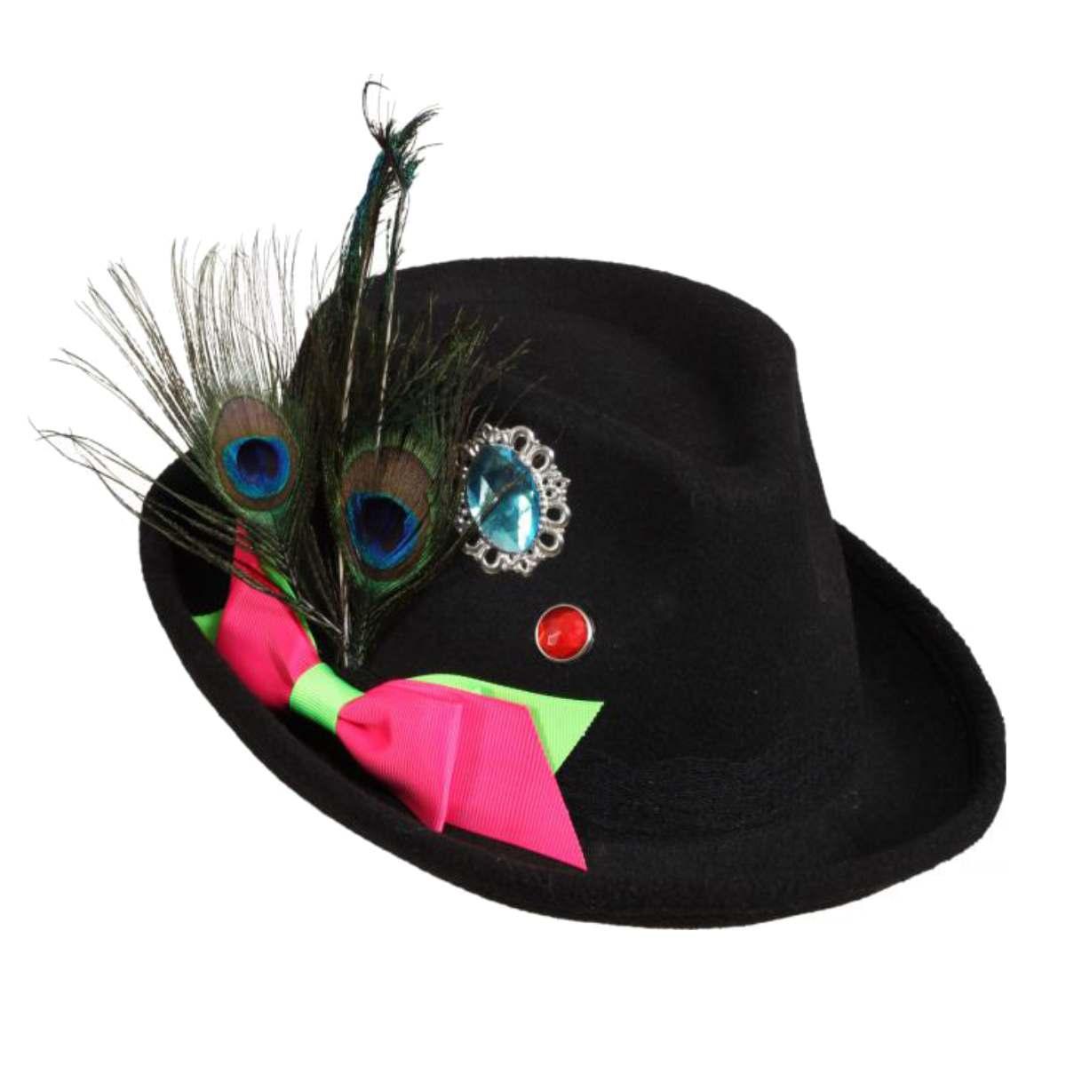 Cappello bavarese tirolese feltro nero decorazioni piume