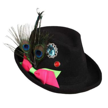 Cappello bavarese tirolese feltro nero decorazioni piume