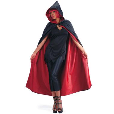 Mantello double face nero rosso cappuccio
