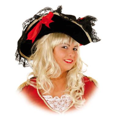 Cappello pirata tricorno nero fiocchi rossi