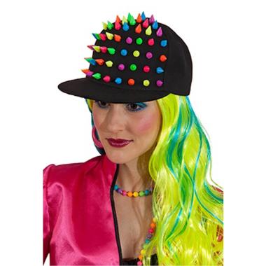 Cappello neon visiera borchie multicolor