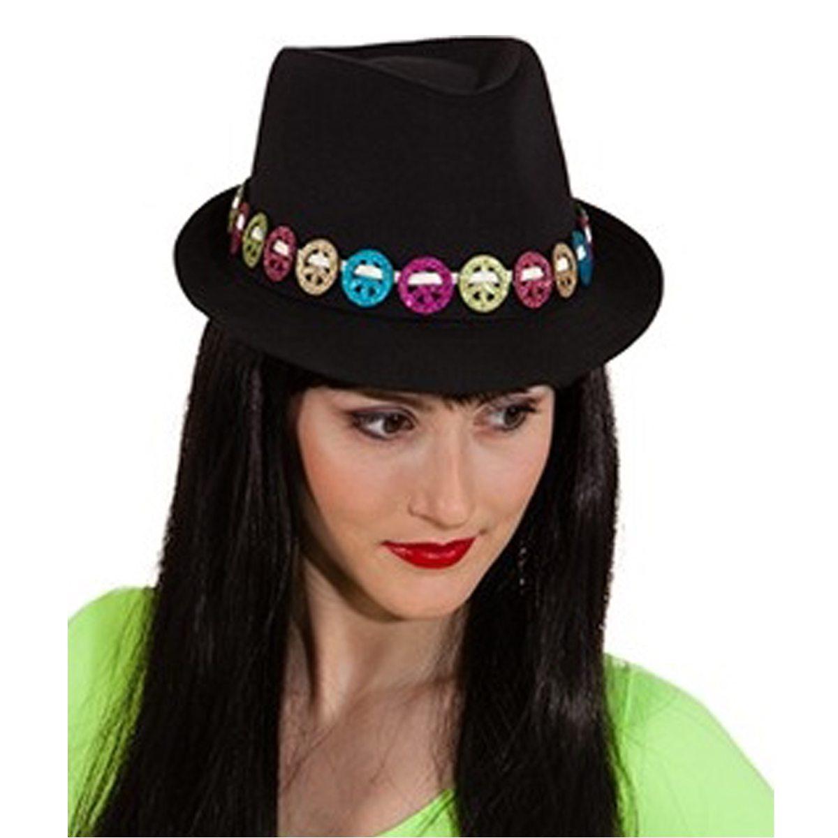 Cappello borsalino nero simboli pace