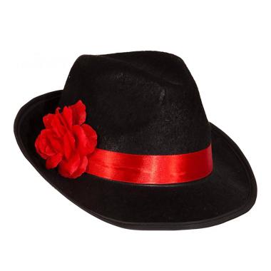 Cappello gangster nero fiocco rosso