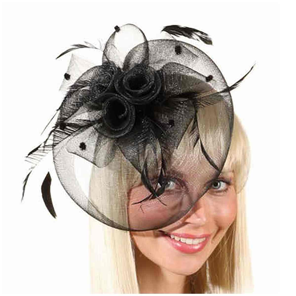 Cappello mini nero piume