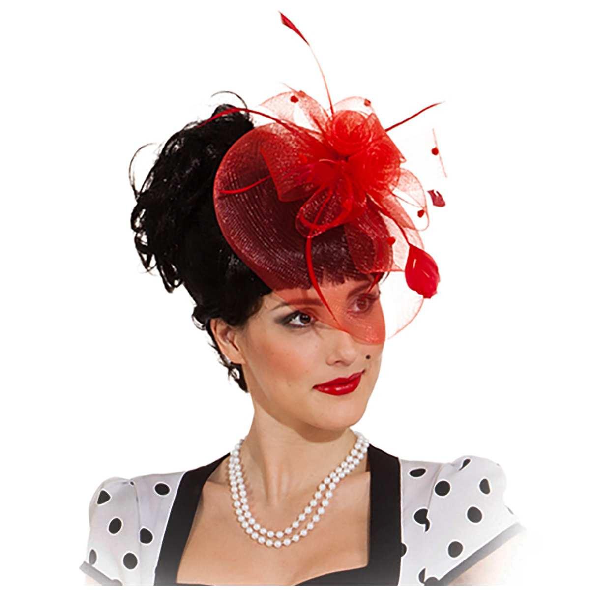 Cappello mini rosso piume