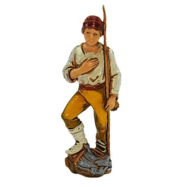 Statua presepe 8 cm pescatore canna cesta
