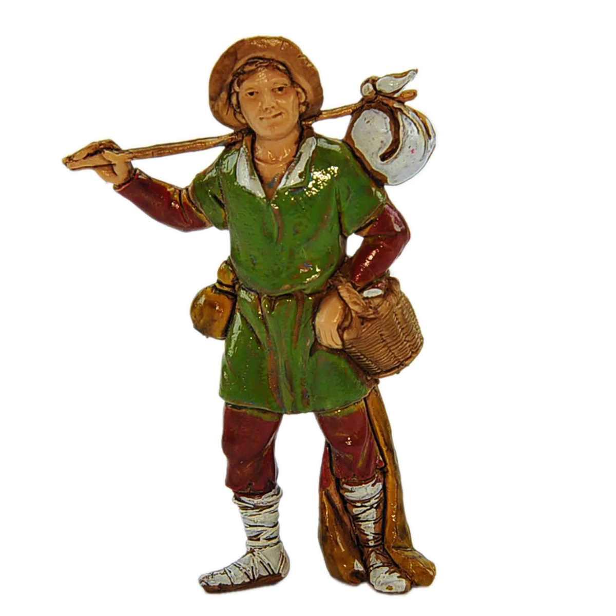 Statua presepe 8 cm viandante bastone fagotto