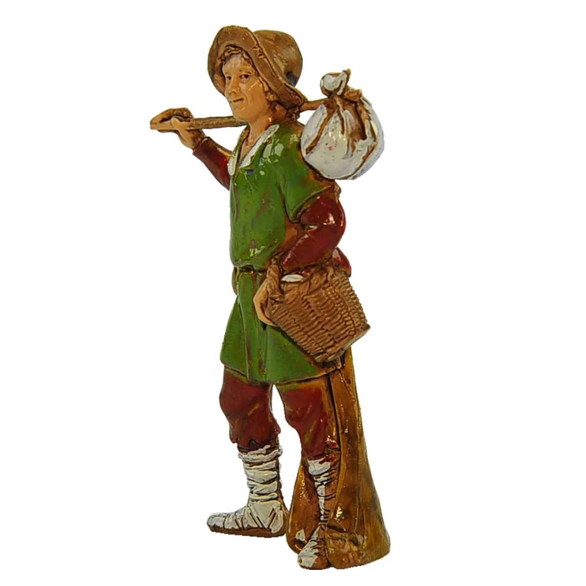 Statua presepe 8 cm viandante bastone fagotto