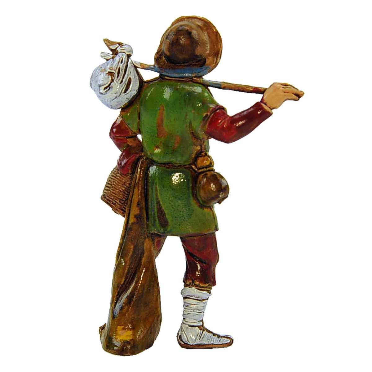 Statua presepe 8 cm viandante bastone fagotto