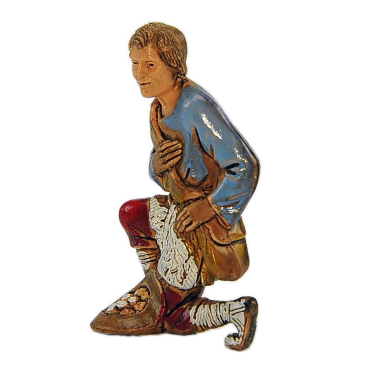 Statua presepe 8 cm pastore inginocchiato uova