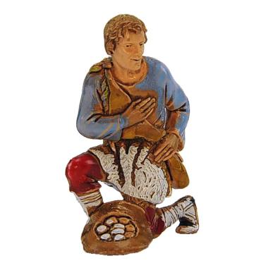 Statua presepe 8 cm pastore inginocchiato uova