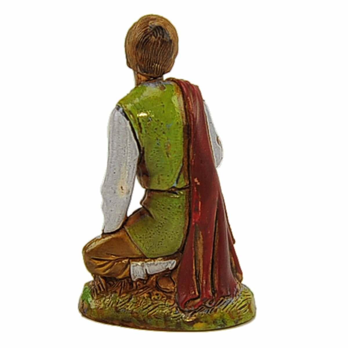 Statua presepe 10 cm contadino in ginocchio cesta di uova