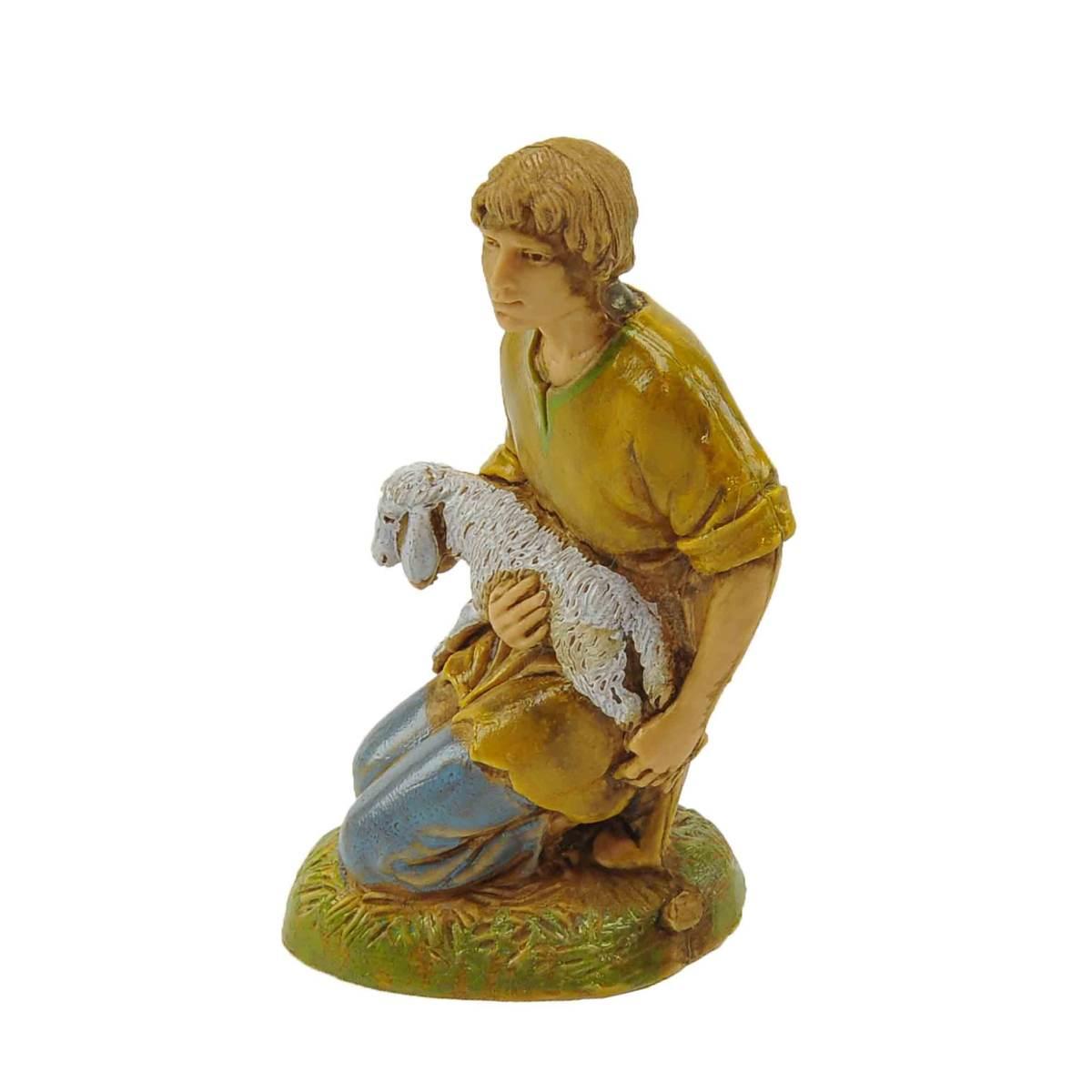 Statua presepe 10 cm pastore inginocchio pecora