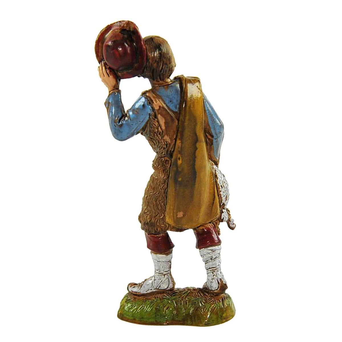 Statua presepe 10 cm pastore agnello cappello