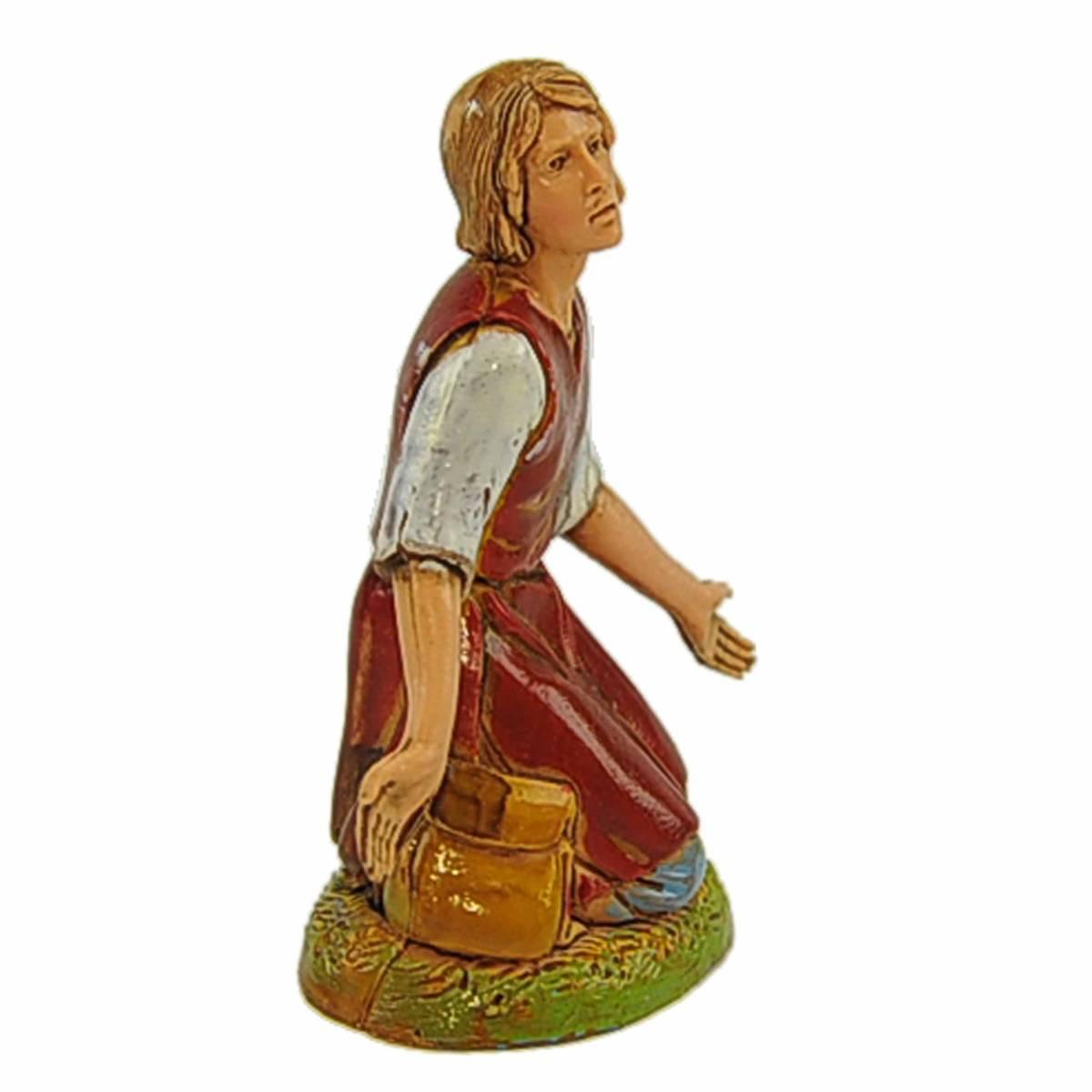 Statua presepe 10 cm pastore inginocchiato braccia aperte