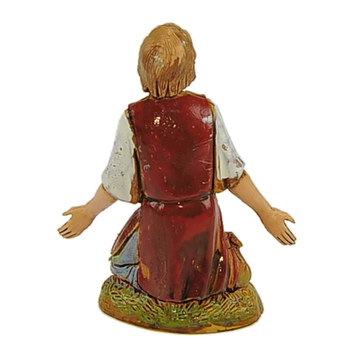 Statua presepe 10 cm pastore inginocchiato braccia aperte
