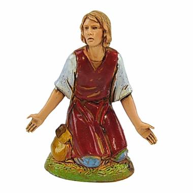 Statua presepe 10 cm pastore inginocchiato braccia aperte