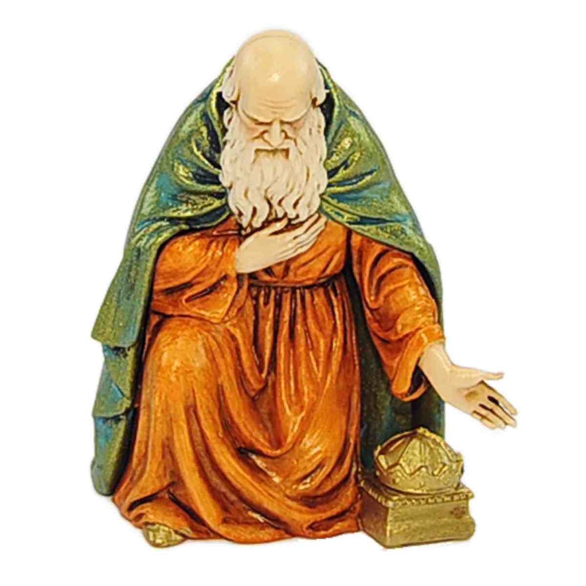 Statua presepe 12 cm re magio gaspare in ginocchio mantello