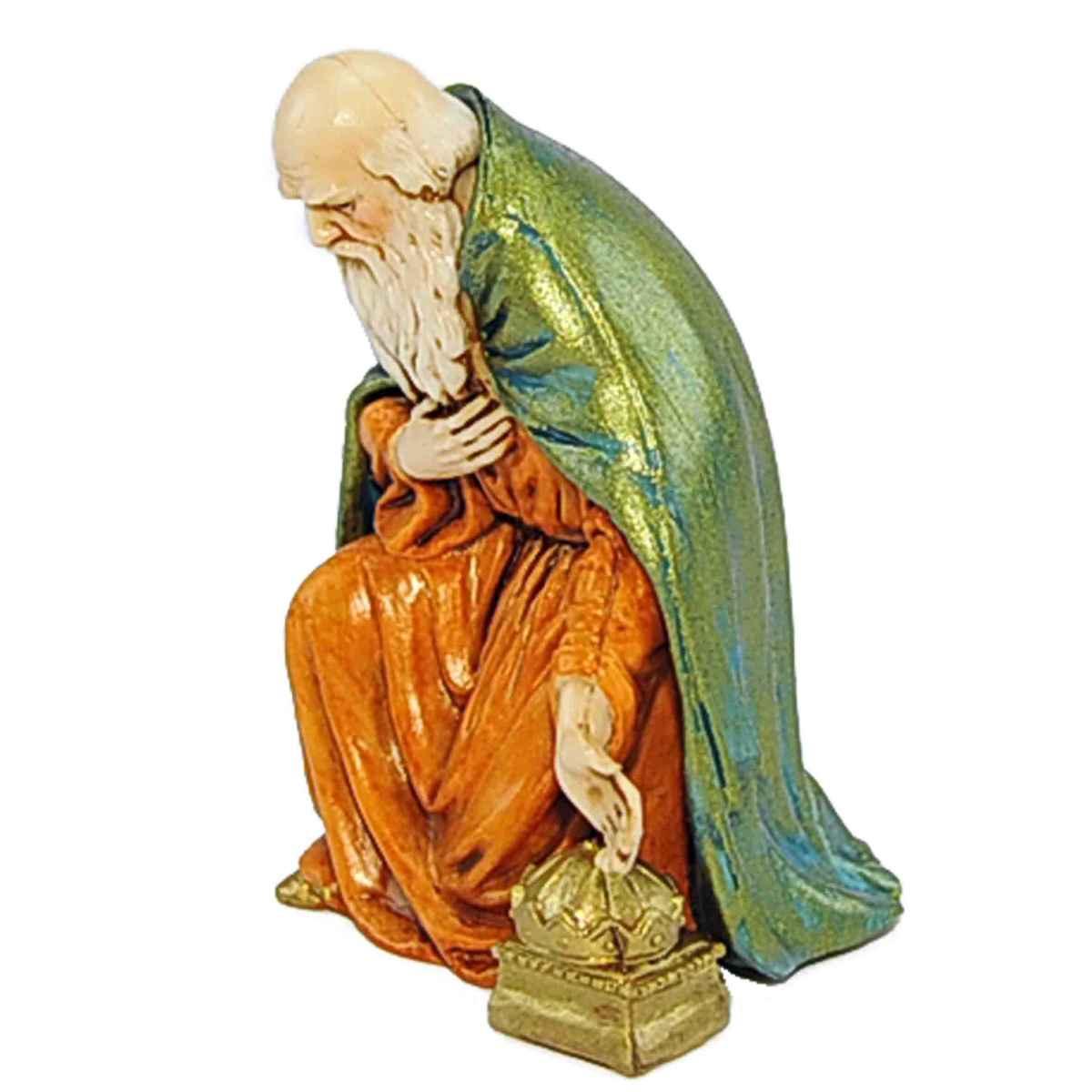 Statua presepe 12 cm re magio gaspare in ginocchio mantello